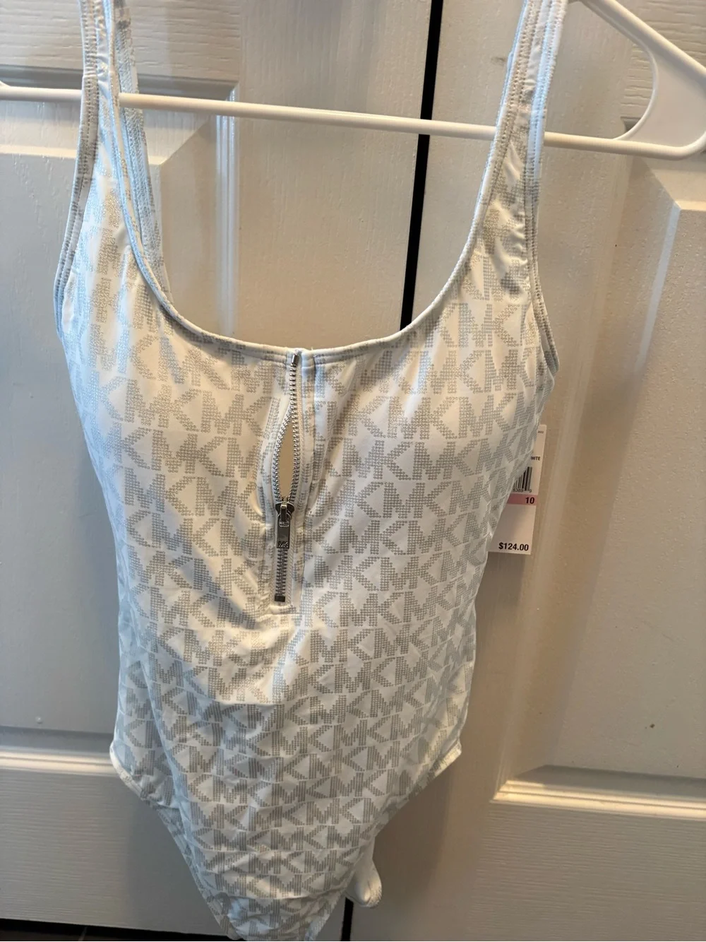 Michael Kors White One-Piece Swimsuit with Front Zip